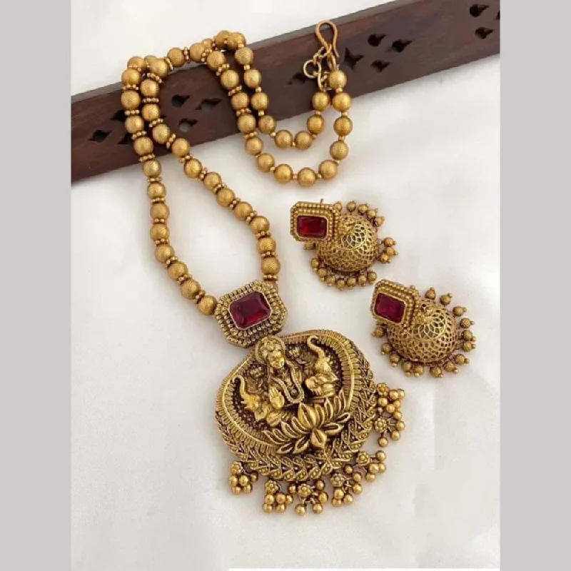 thick chain necklaces for women -Joyful Jewel Art Matte Gold Plated Pota Stone And Temple Necklace Set