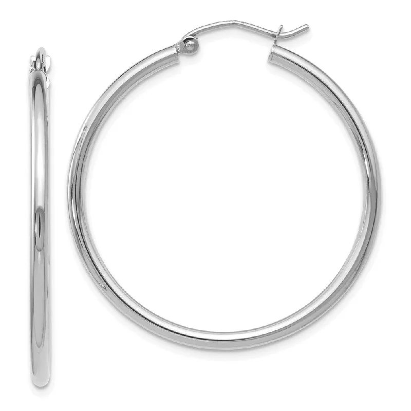 designer earrings for women -2mm Round Hoop Earrings in 14k White Gold, 35mm (1 3/8 Inch)