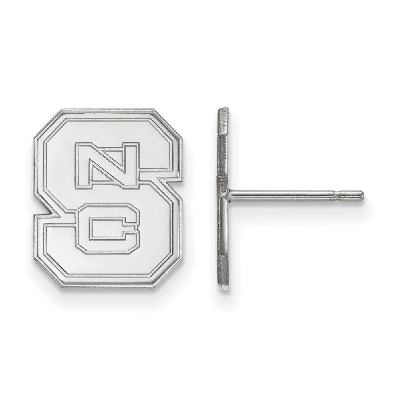 dainty earrings for women -14k White Gold North Carolina State 'NCS' Post Earrings