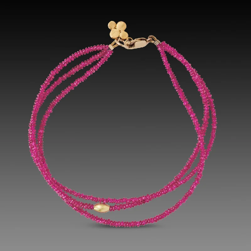 multi-stone bracelets for women -Triple Strand Ruby and Gold Bracelet