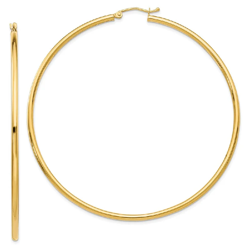 oval earrings for women -2.5mm x 65mm 14k Yellow Gold Classic Round Hoop Earrings