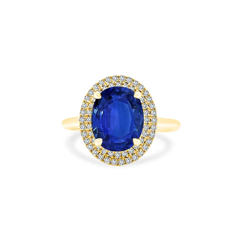 romantic rings for women -Oval Cut Sapphire Solitaire with Double Halo