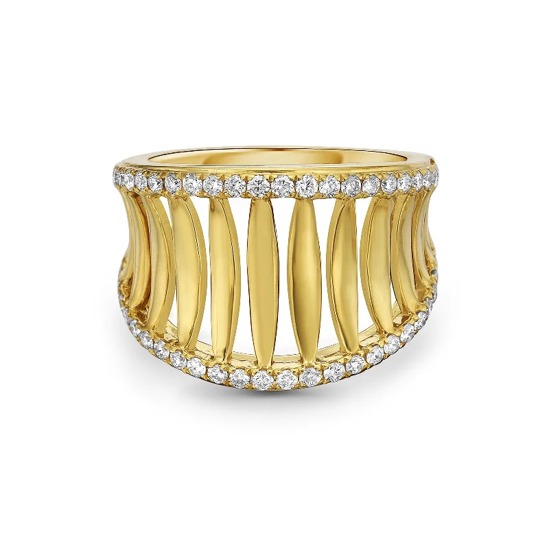 adjustable rings for women -Diamond & Gold Birdcage Ring (16mm)