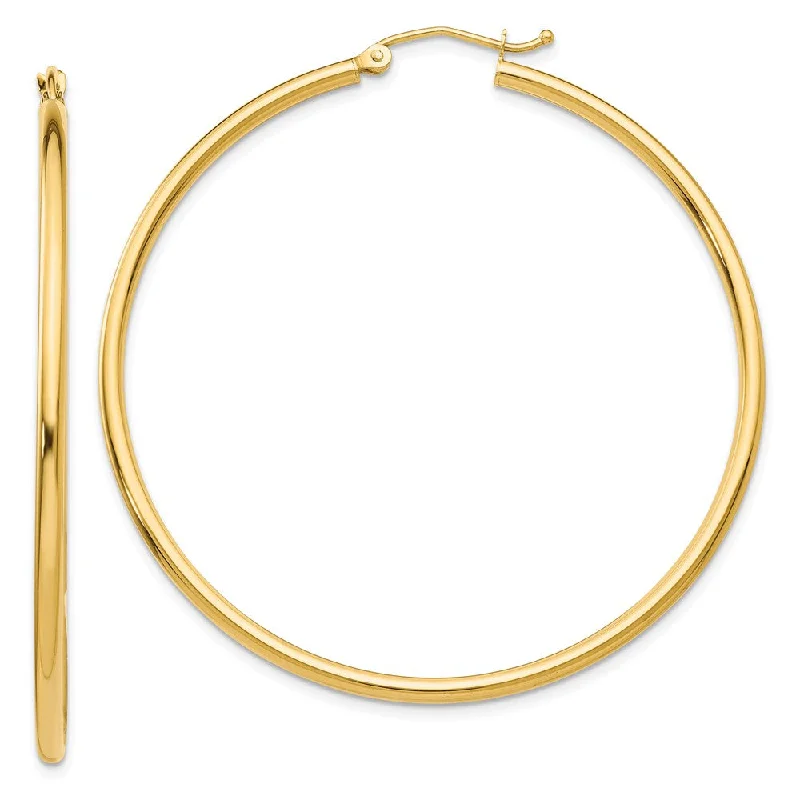 drop earrings for women -2mm x 50mm 14k Yellow Gold Classic Round Hoop Earrings