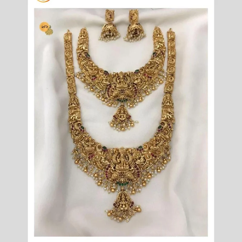 delicate chain necklaces for women -Manisha Jewellery Gold Plated Pota Stone Temple Double Necklace Set