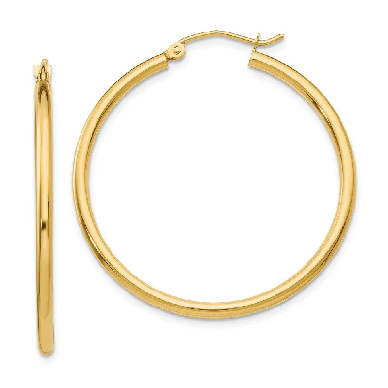 lightweight earrings for women -2mm x 35mm 14k Yellow Gold Classic Round Hoop Earrings