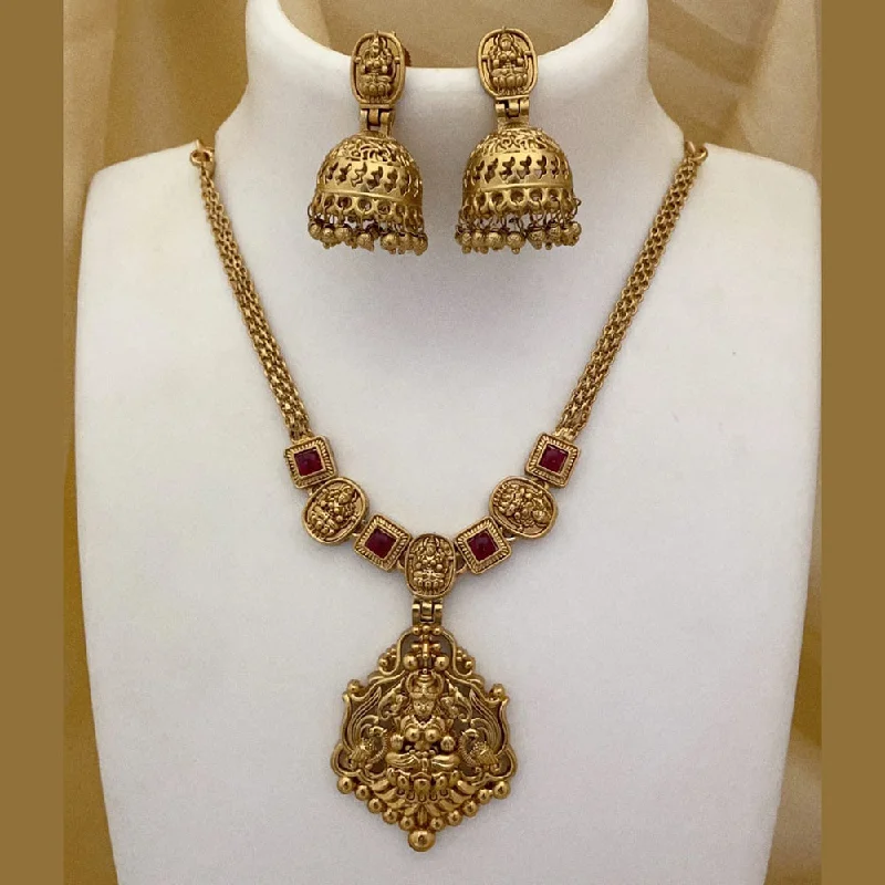 gold necklaces for women -Joyful Jewel Art Matte Gold Plated Pota Stone Temple Necklace Set