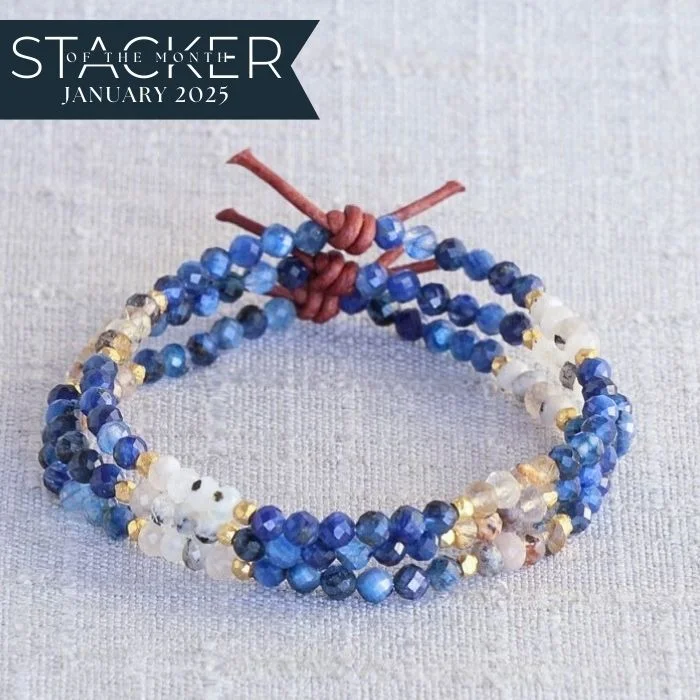 bangle bracelets for women -Kyanite, Golden Rutile Quartz, and Moonstone Bracelet | January 2025 Stacker of the Month