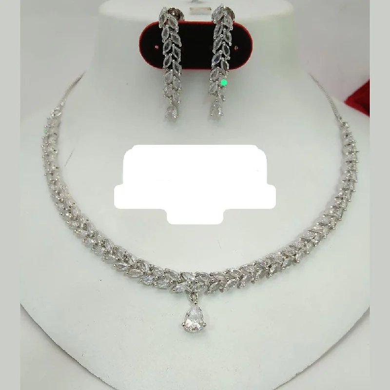 white gold necklaces for women -Lalita Creation Silver Plated AD Necklace Set