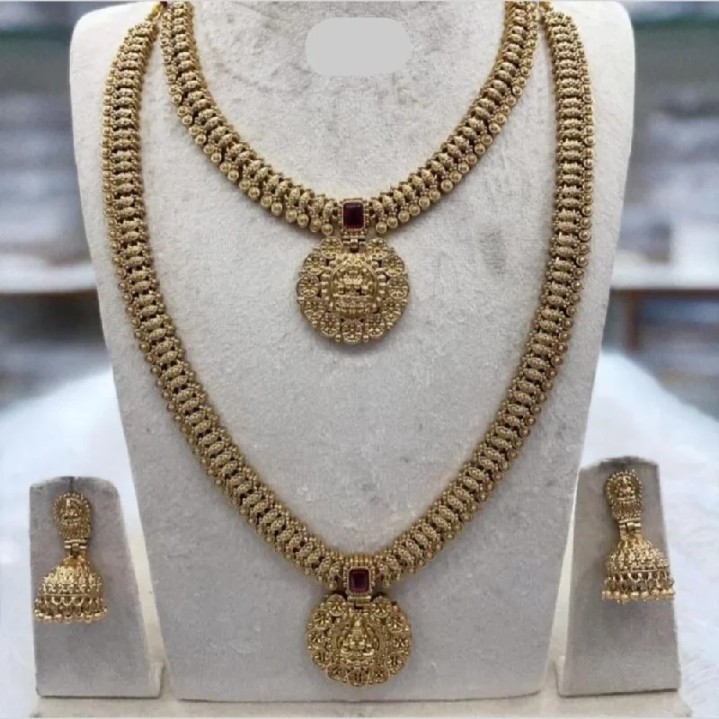 aesthetic necklaces for women -Joyful Jewel Art Matte Gold Plated Pota Stone Temple Long Necklace Combo