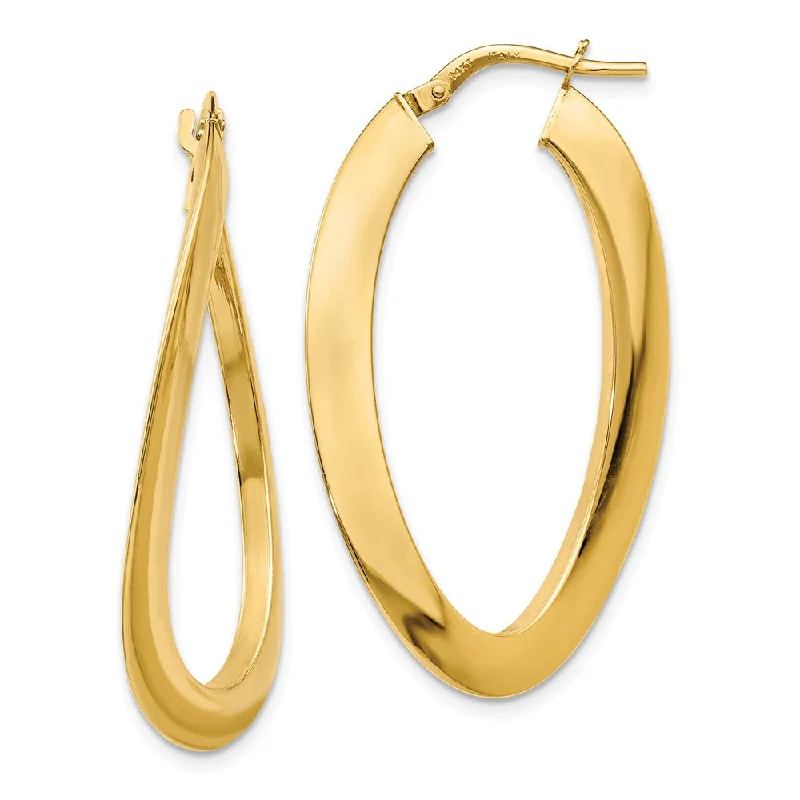 minimalist gold earrings for women -Twisted Oval Hoop Earrings in 14k Yellow Gold, 38mm (1 1/2 Inch)