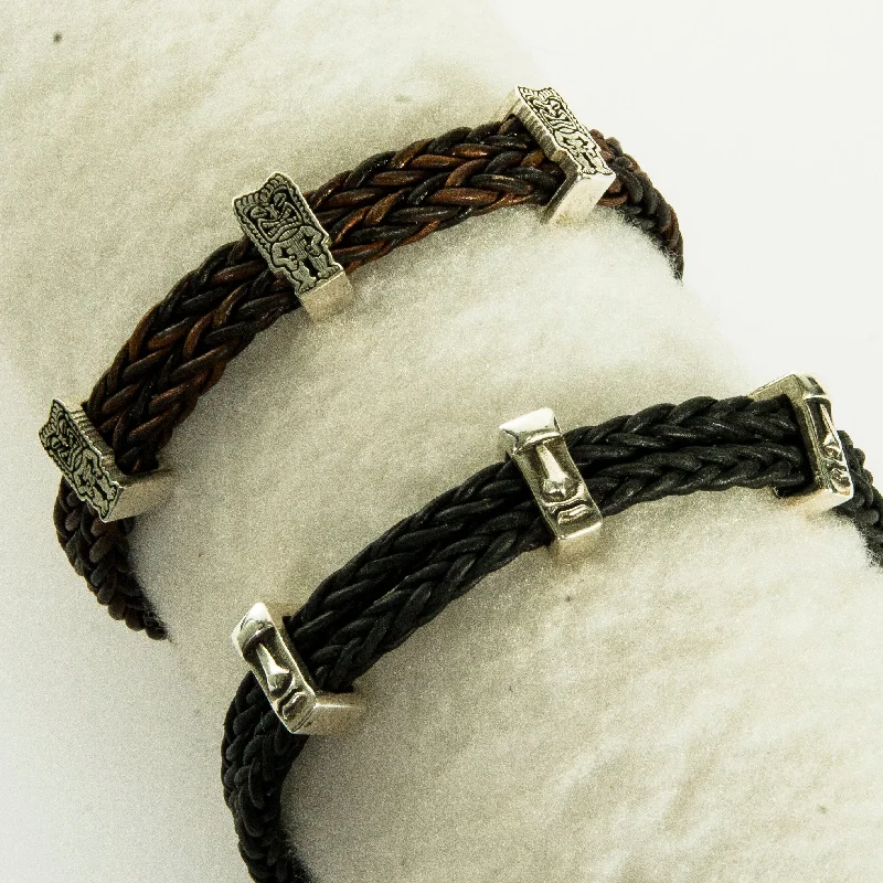 sterling silver bangles for women -Leather Tiki Bracelet