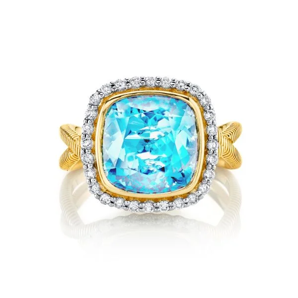 white gold rings for women -18k Yellow Gold Sky Blue Topaz Diamond Halo Ring