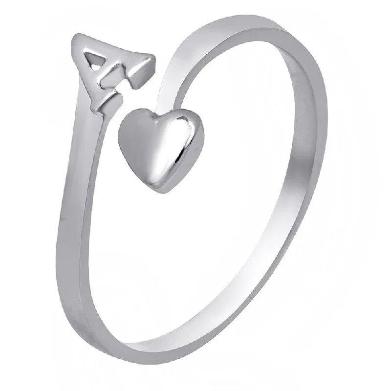 handcrafted gemstone rings for women -Darshana Jewels Rhodium Plated 'A' Initial and Heart Adjustable Finger Ring for Women