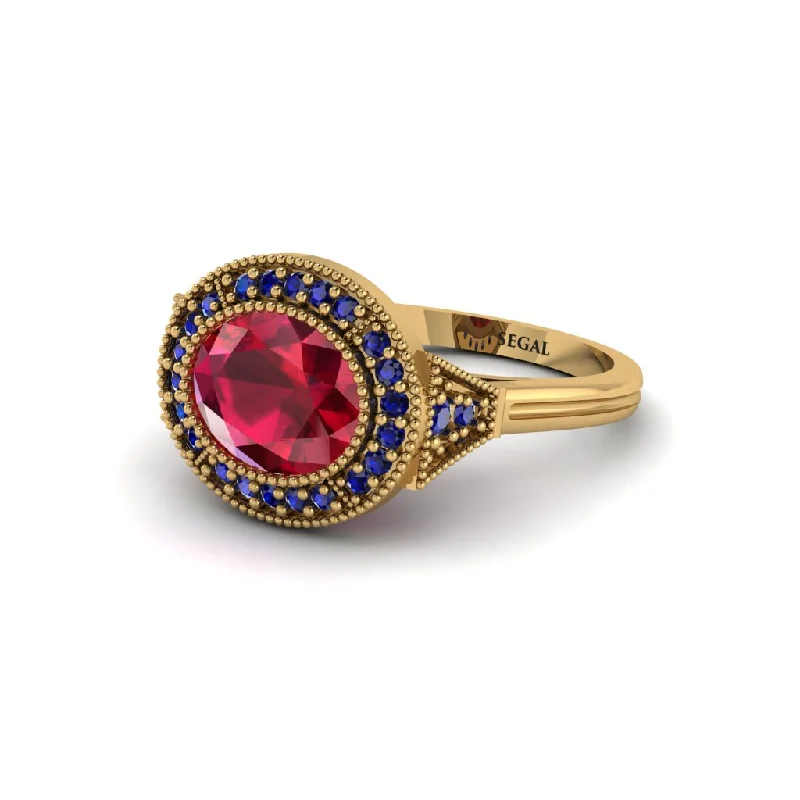 Oval Cut Ruby Milgrain Halo Engagement Ring - Alexandria No. 70