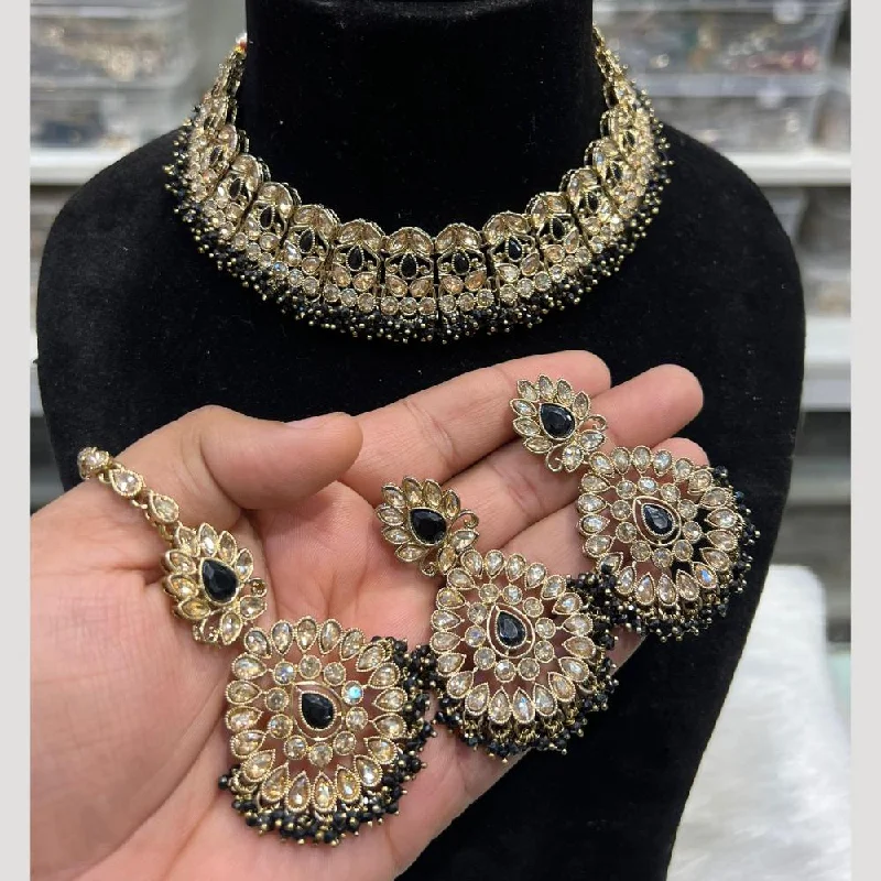 luxury necklaces for women -Hira Collections Gold Plated Crystal Stone And Pearls Choker Necklace Set