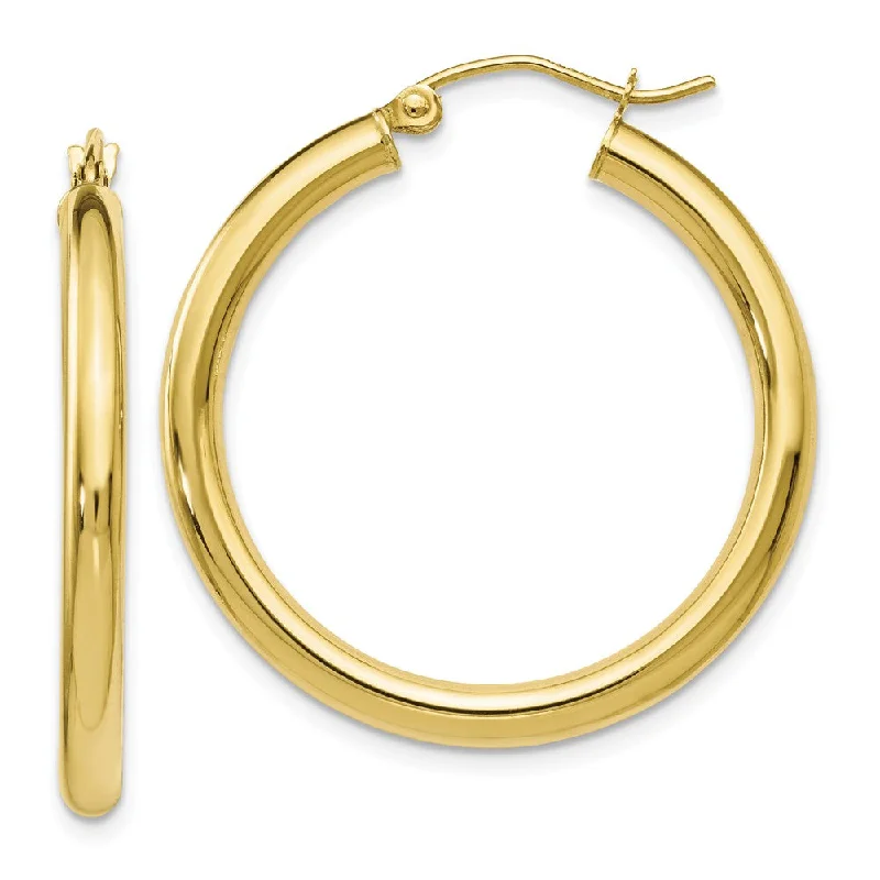 high-end earrings for women -3mm Round Hoop Earrings in 10k Yellow Gold, 30mm (1 3/16 Inch)