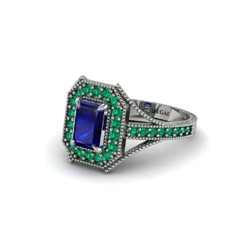 Emerald Cut Emerald Milgrain Halo Engagement Ring - Xanthe No. 30