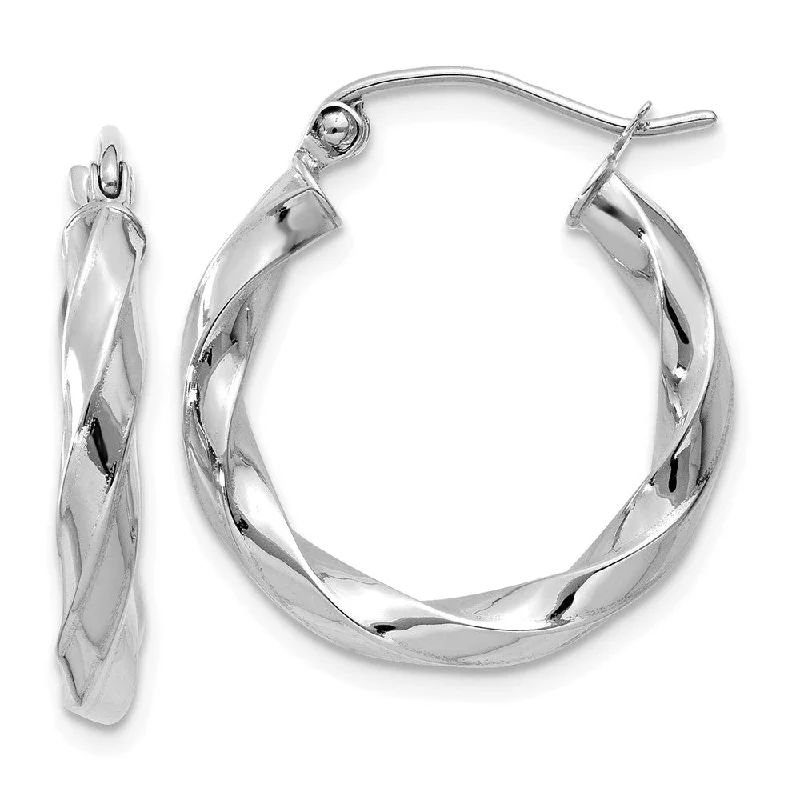 statement earrings for women -3mm x 22mm Polished 14k White Gold Medium Twisted Round Hoop Earrings