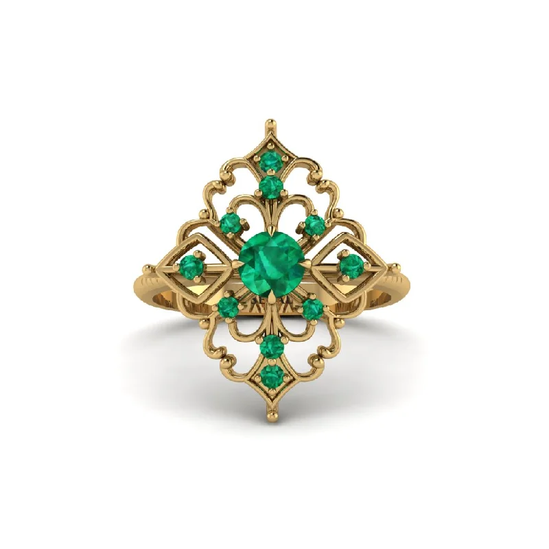 Emerald Royal Filigree Cluster Engagement Ring - Zinnia No. 19