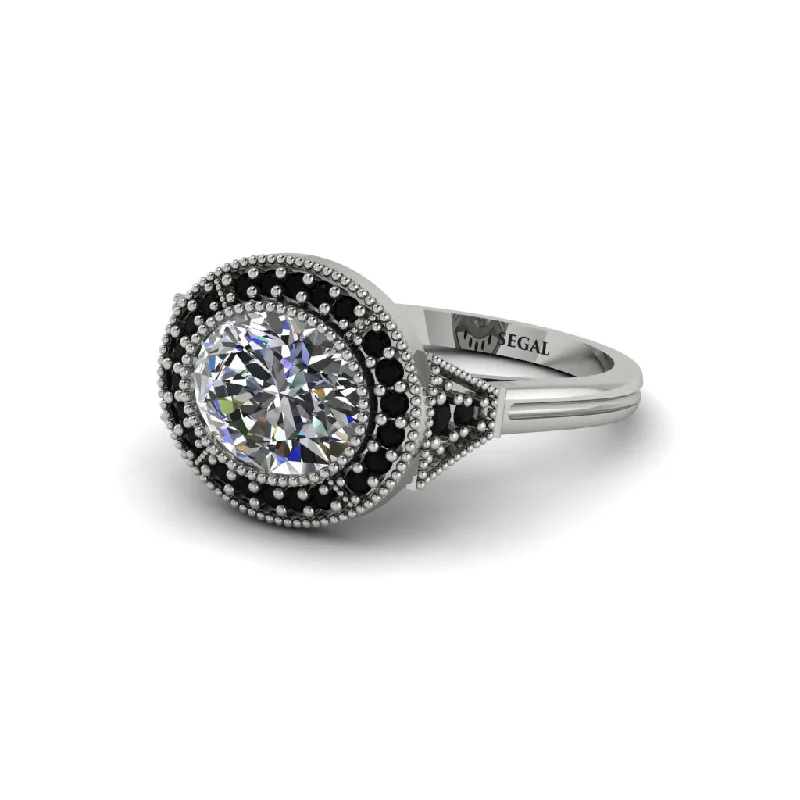 Oval Cut Diamond Milgrain Halo Engagement Ring - Alexandria No. 33