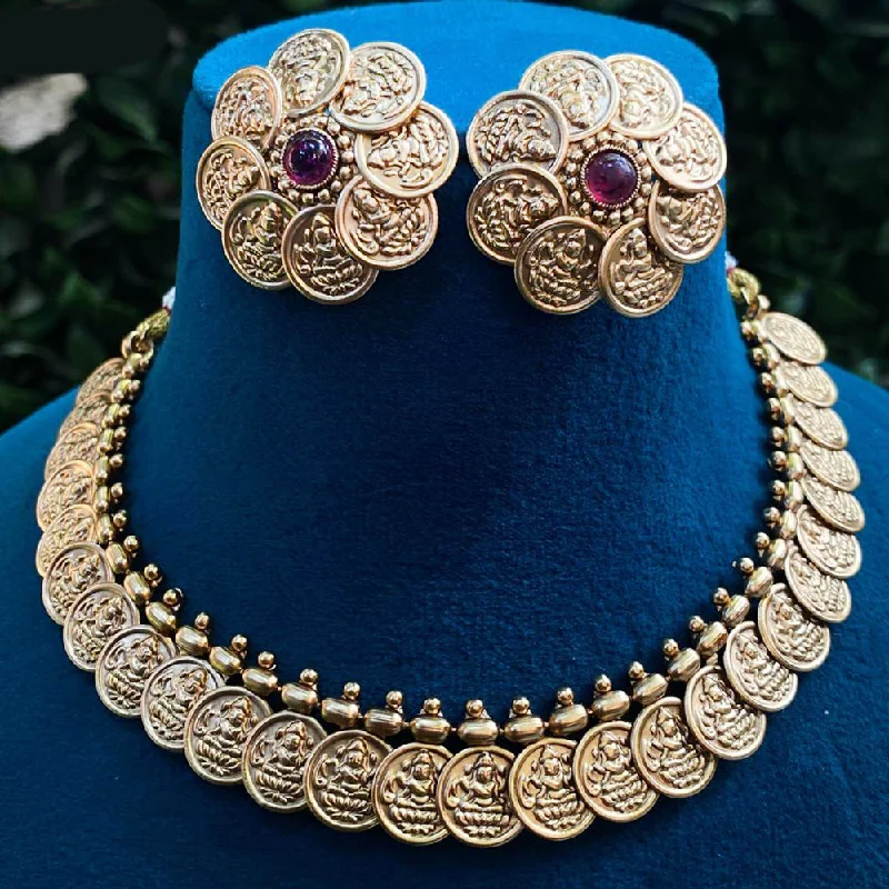 moon phase necklaces for women -Royal Kundan Jewellery Gold Plated Temple Necklace Set