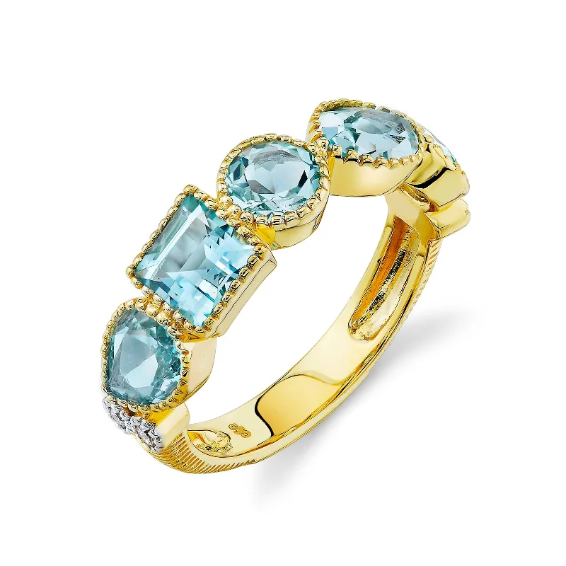 birthstone rings for women -Sky Blue Topaz Band with Diamonds