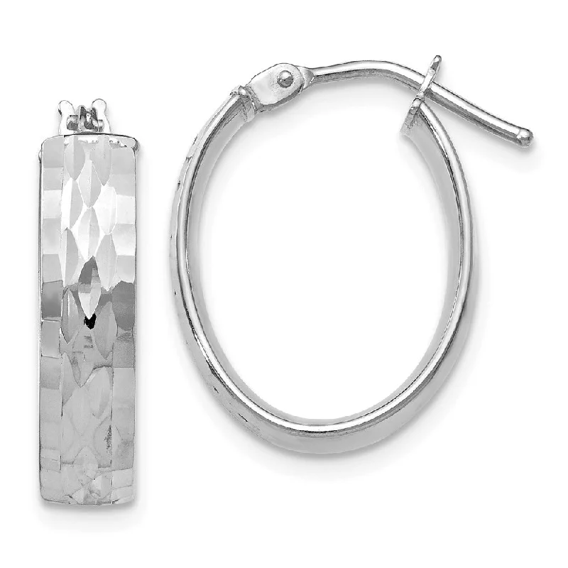 huggie earrings for women -4.3mm 10k White Gold Diamond Cut Oval Hoop Earrings, 21mm (13/16 Inch)