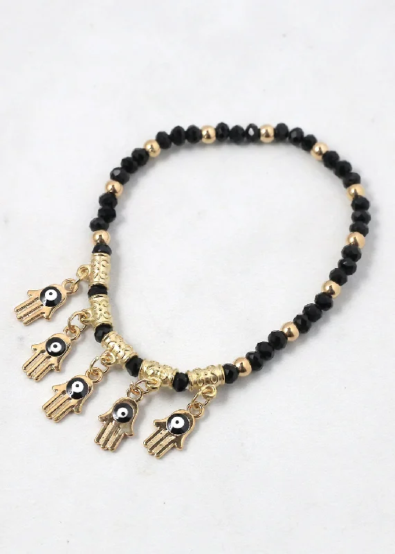 handcrafted bracelets for women -Beaded Hamsa Hand + Evil Eye Bracelet