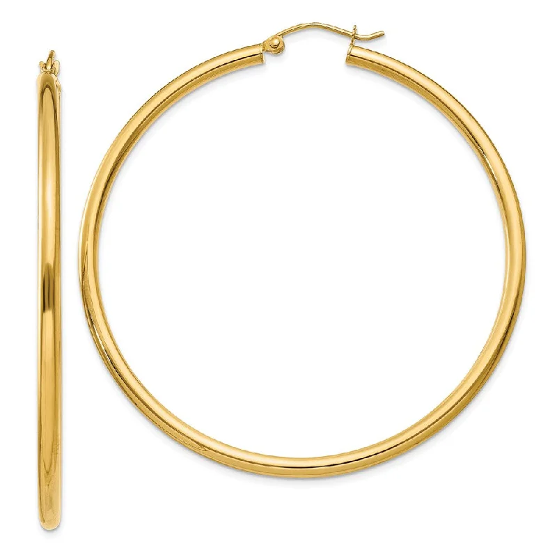 minimalist earrings for women -2.5mm x 55mm 14k Yellow Gold Classic Round Hoop Earrings