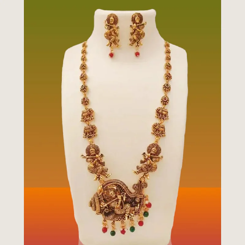 layered necklaces for women -Kavyanjali Jewels Gold Plated Pota Stone Temple Long Necklace Set