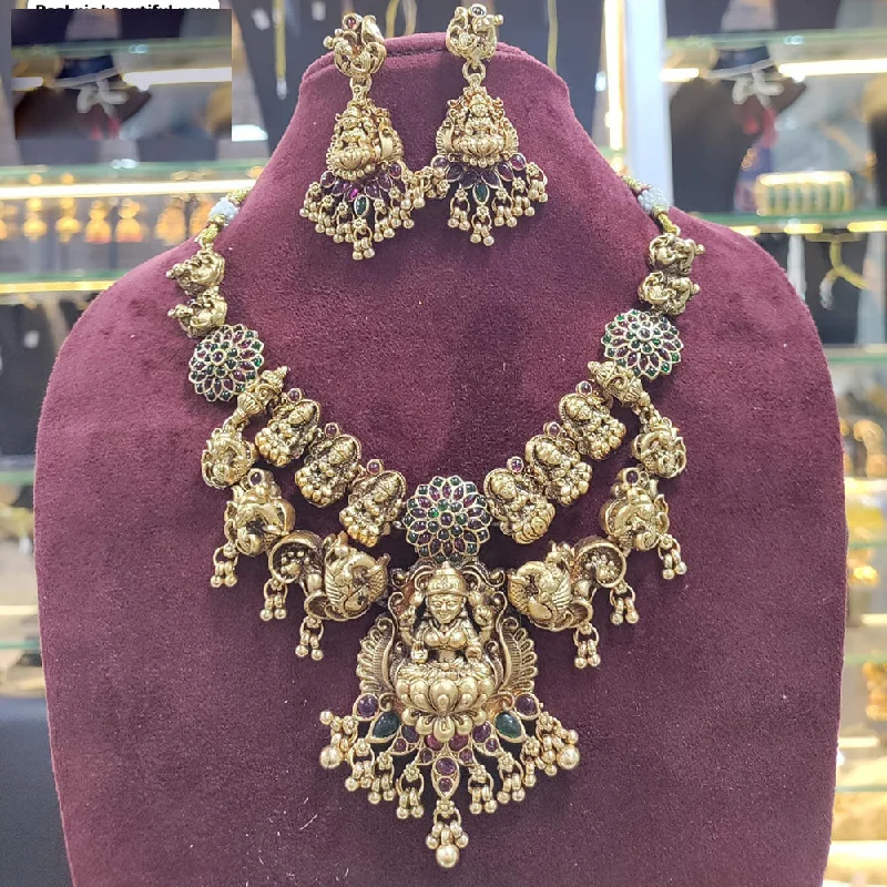 layered necklaces for women -Manisha Jewellery Gold Plated Pota Stone Temple Necklace Set