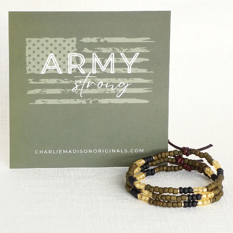 chunky gold bracelets for women -Army Strong Bracelet | Tiny Stacker Seed Bead Bracelet