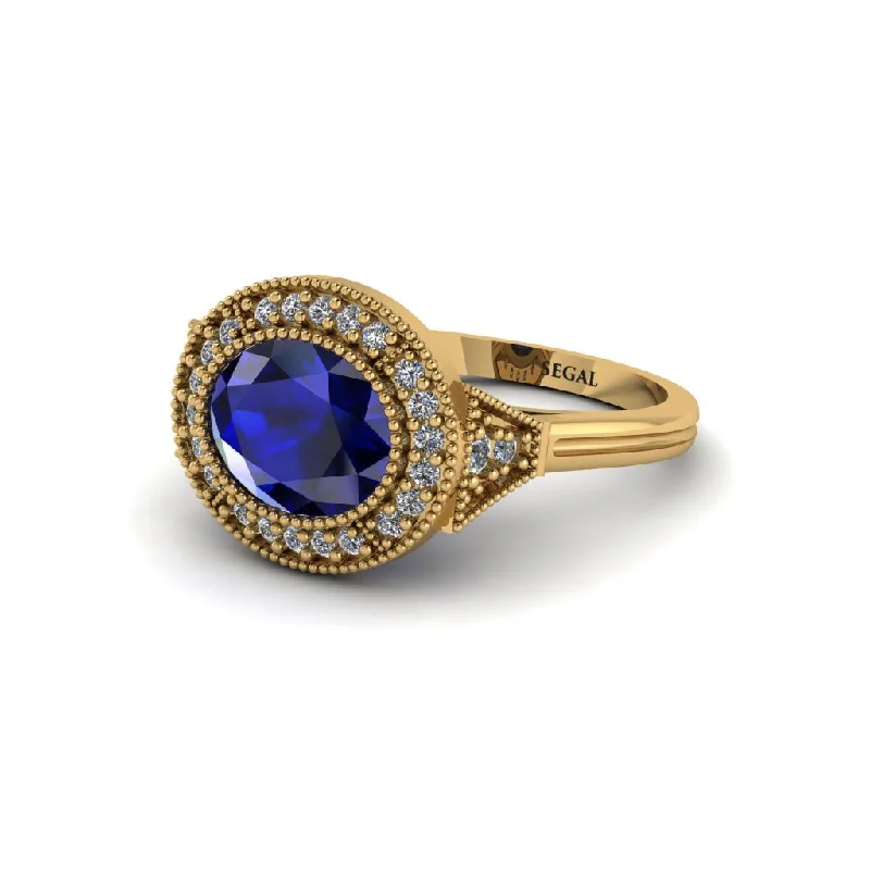 Oval Cut Sapphire Milgrain Halo Engagement Ring - Alexandria No. 13