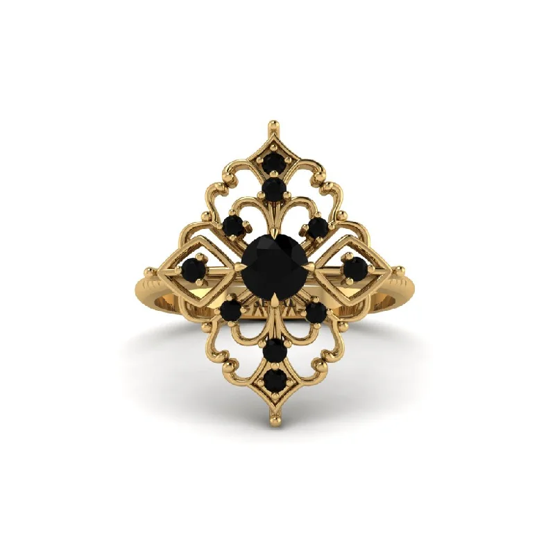 Black Diamond Royal Filigree Cluster Engagement Ring - Zinnia No. 37