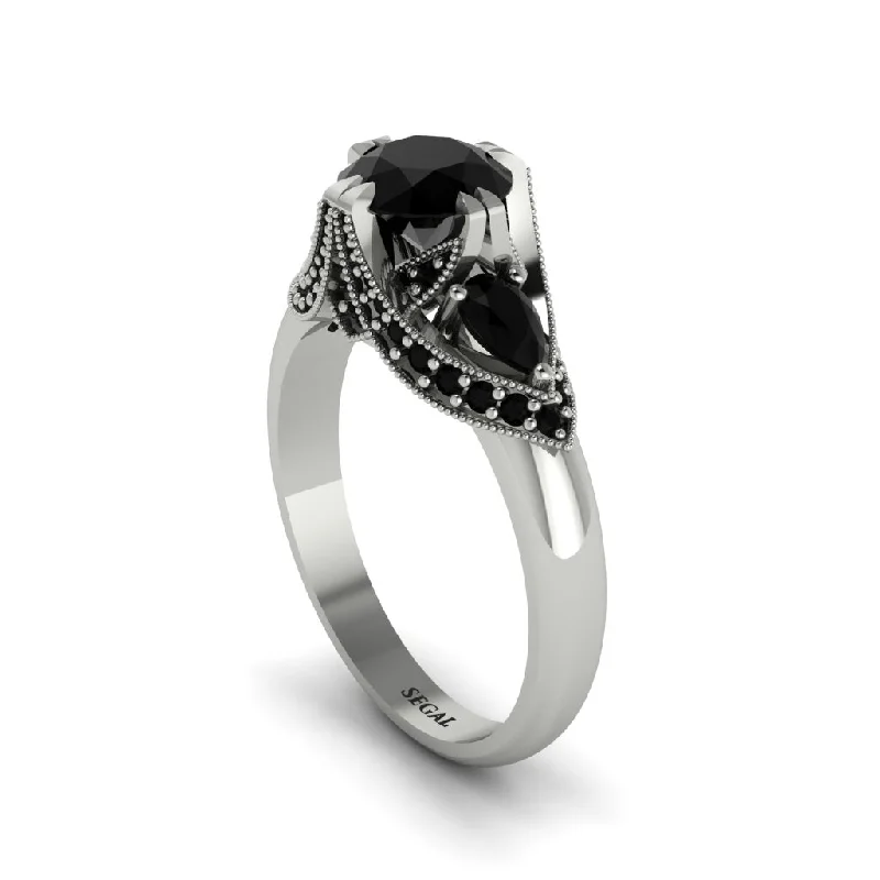 Black Diamond Vintage Round Cut Engagement Ring - Kali No. 39