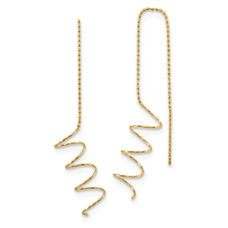 birthstone earrings for women -52mm (2 Inch) 14k Yellow Gold Polished & D/C Spiral Threader Earrings