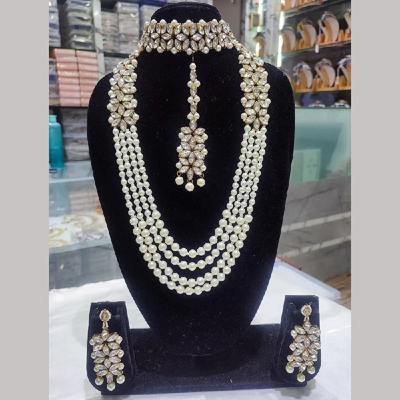 white gold necklaces for women -Lucentarts Jewellery Gold Plated Crystal Stone And Beads Double Necklace Set