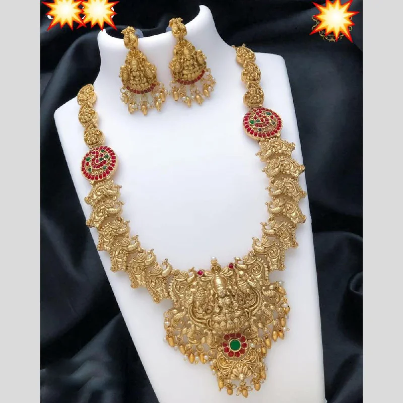 initial necklaces for women -Manisha Jewellery Gold Plated Pota Stone Temple Necklace Set