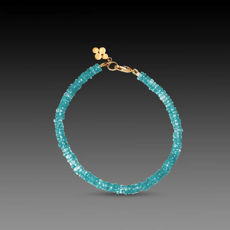 handwoven bracelets for women -Apatite Bracelet with 22k Disk Charm