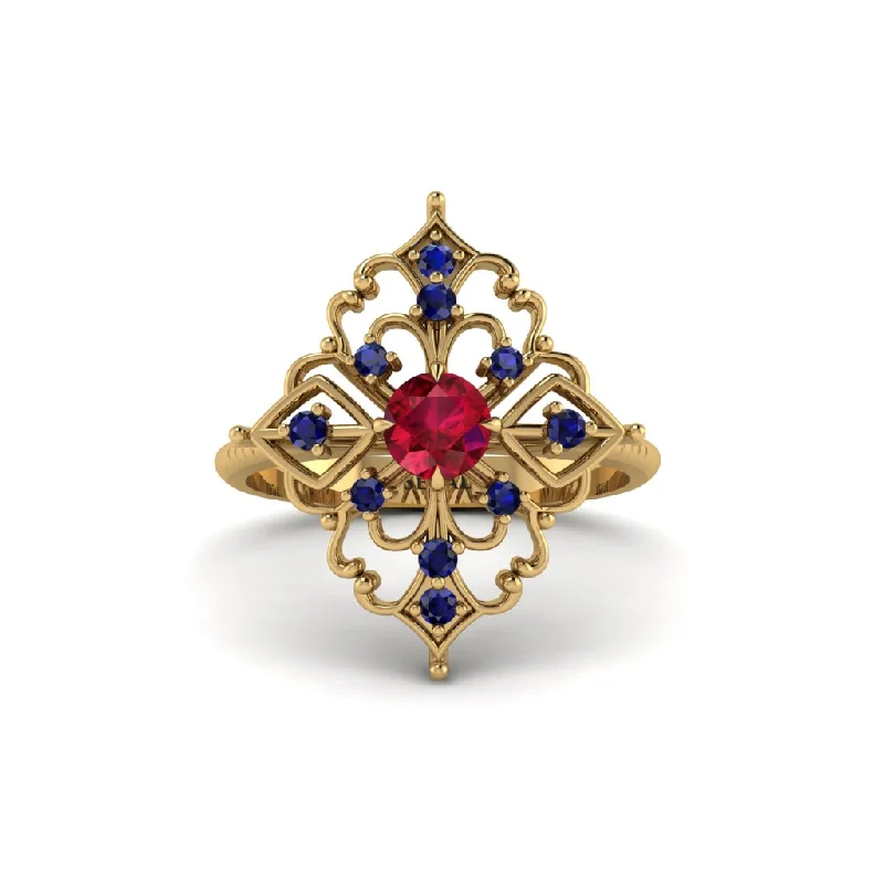 Sapphire Royal Filigree Cluster Engagement Ring - Zinnia No. 70