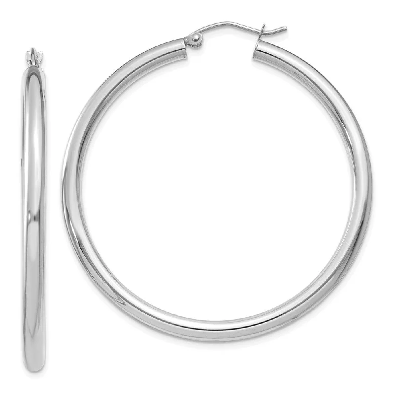 gold earrings for women -3mm x 45mm 14k White Gold Classic Round Hoop Earrings