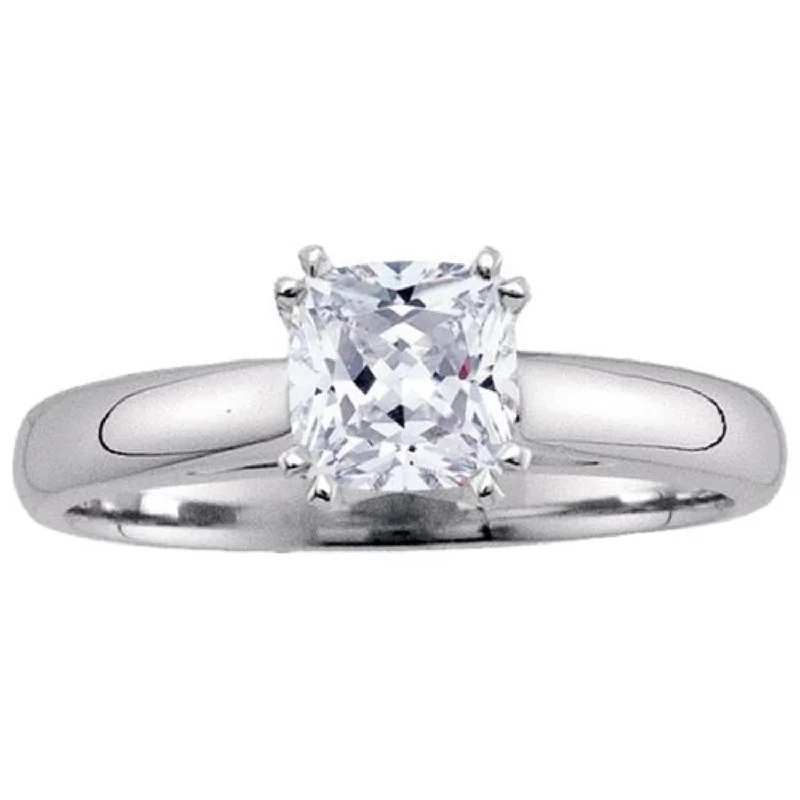 Signature Certificate 1 CTW Cushion Diamond Solitaire Engagement Ring in 14KT White Gold