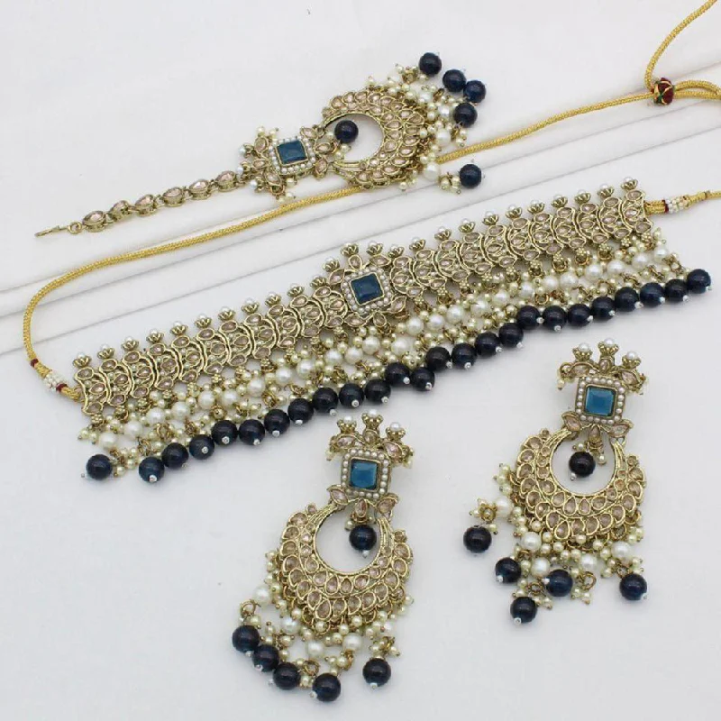 luxury necklaces for women -India Art Gold Plated Crystal Stone And Pearls Choker Necklace Set