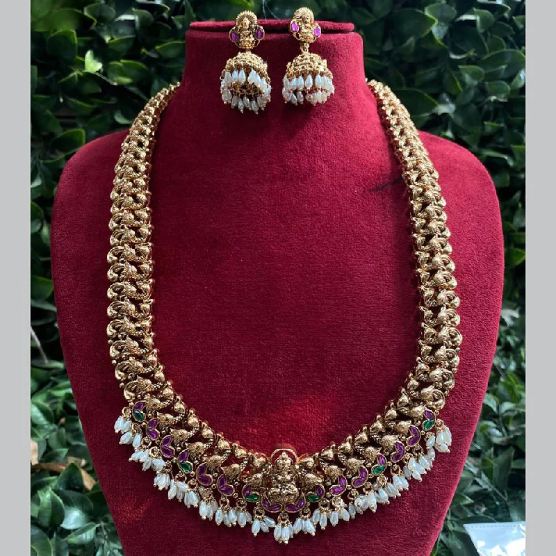 sun and moon necklaces for women -Royal Kundan Jewellery Gold Plated Pota Stone And Temple Long Necklace Set