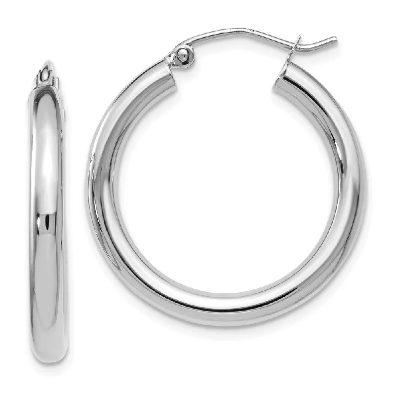 elegant wedding earrings for women -3mm Round Hoop Earrings in 10k White Gold, 26mm (1 Inch)