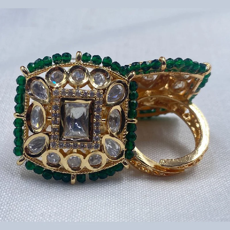 celestial rings for women -Royal Kundan Jewellery Gold Plated Polki Kundan And Pearls Finger Ring