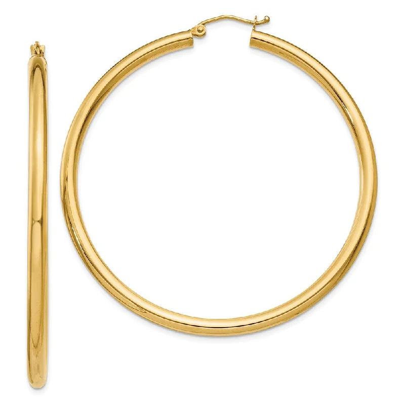 elegant earrings for women -3mm, 14k Yellow Gold Classic Round Hoop Earrings, 55mm (2 1/8 Inch)