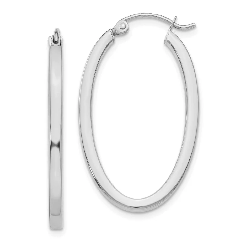 sun and moon earrings for women -2mm, 14k White Gold Square Tube Oval Hoop Earrings, 30mm (1 1/8 Inch)