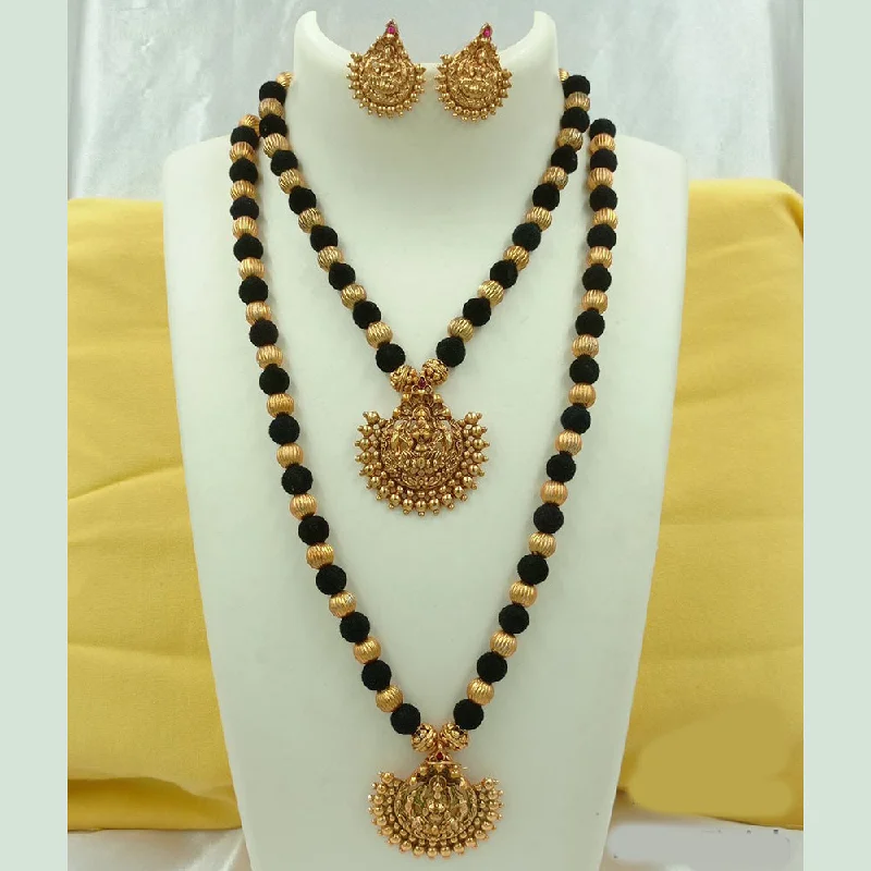 aesthetic necklaces for women -FS Collection Gold Plated Temple And Beads Double Necklace Set